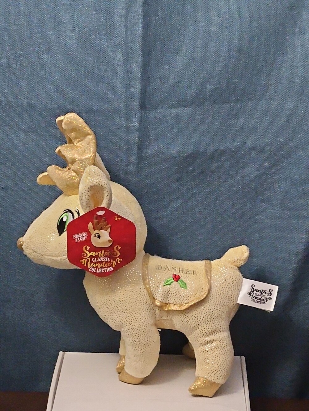 Sugar Loaf Santa’s Classic Reindeer | DASHER White Gold Sparkle Plush | Rare - Picture 16 of 16